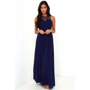 Lulu's So Far Gown Navy Blue Lace Maxi Dress Size